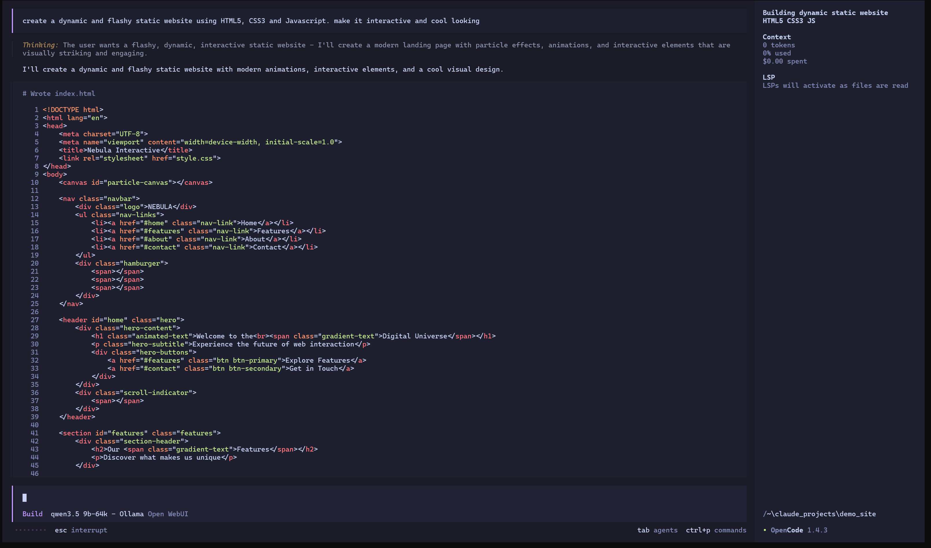 initial prompt to build a website