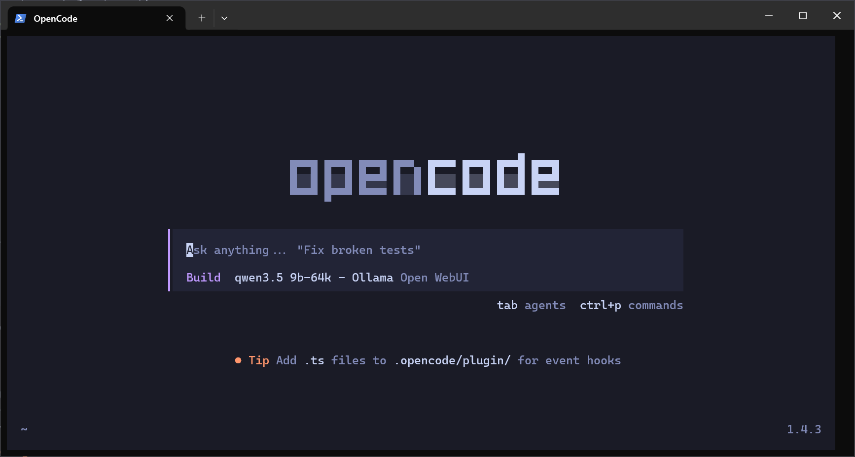opencode interface on startup